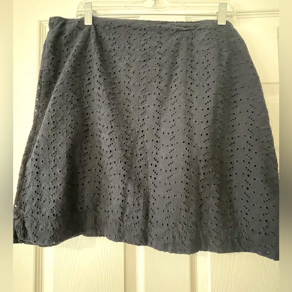 LL Bean navy blue eyelet skirt